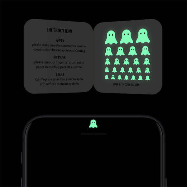 privacy sticker for smartphone front camera — luminescent night Ghost CamTag