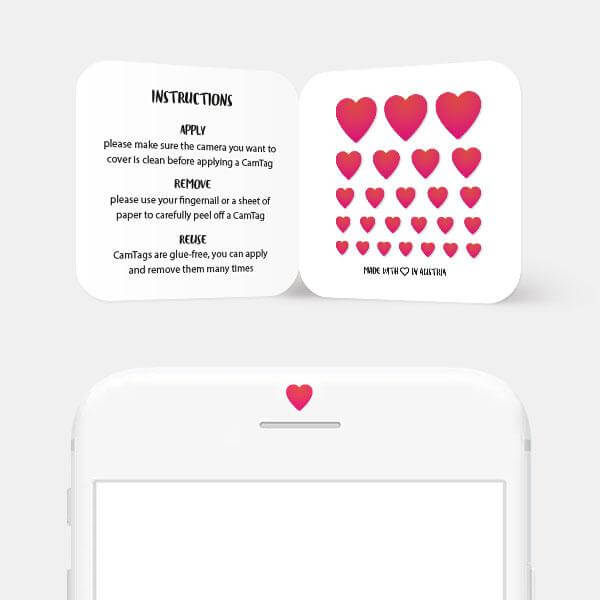 heart-shaped camera cover for smartphone front-facing lens — Heart CamTag
