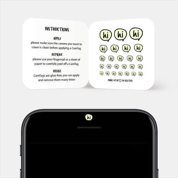 simple greeting camera blocker for smartphone selfie lens — luminescent day Hi CamTag