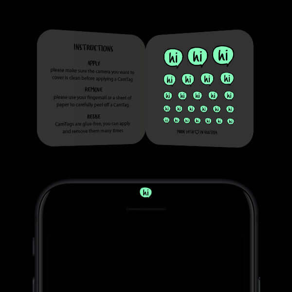 simple greeting camera blocker for smartphone selfie lens — luminescent night Hi CamTag