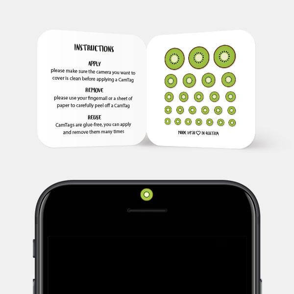 camera blocker sticker for smartphone selfie lens — Kiwi CamTag 