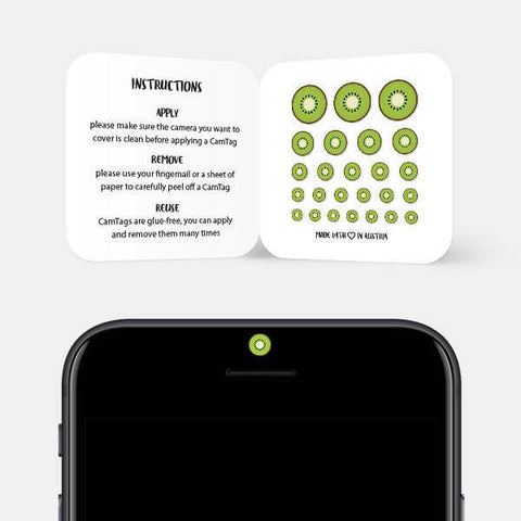 food "kiwi" reusable privacy sticker CamTag on phone