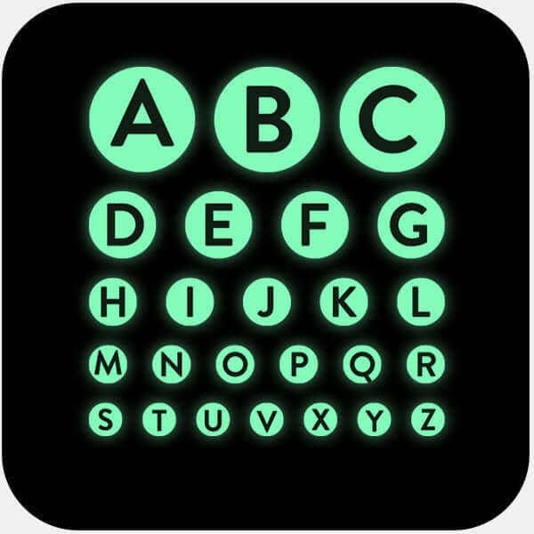 Luminescent Night Alphabet Set Reusable Webcam Cover set with multiple sizes for phones laptops tablets and desktops | CamTag
