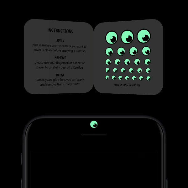 Luminescent Night Black/White Eye Reusable Webcam Cover blocking smartphone front camera privacy | CamTag