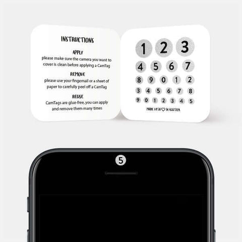 silver "numbers set" reusable privacy sticker sets CamTag on phone