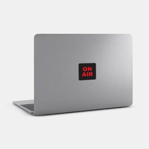 typographic "on air" tabtag reusable macbook sticker on a mac by tabtag