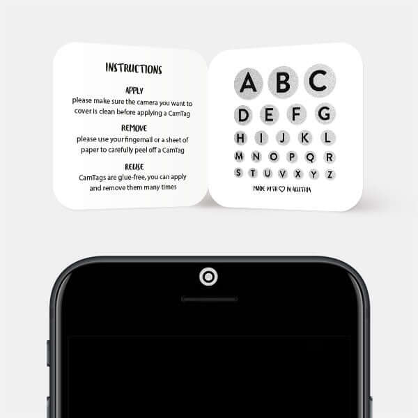 Silver Alphabet Set Reusable Webcam Cover blocking smartphone front camera privacy | CamTag