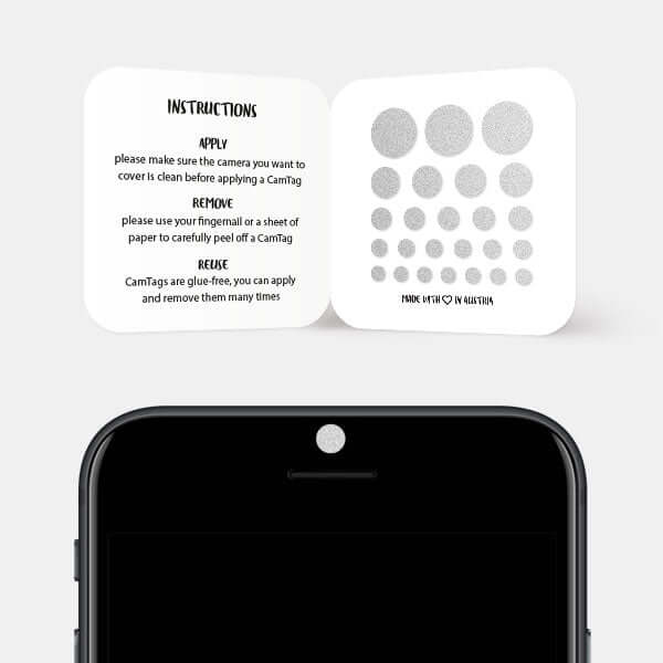 Reusable Webcam Cover blocking smartphone front camera privacy — silver Solid Color CamTag 