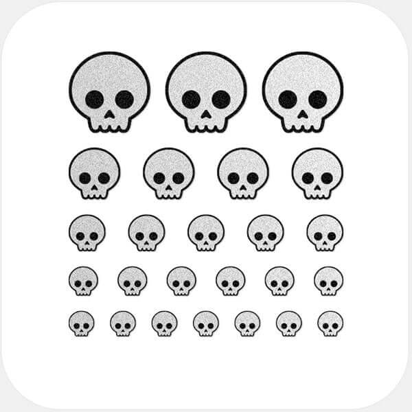 reusable camera blocker sticker set with 25 pieces in multiple sizes for phones laptops tablets and desktops – silver Skull CamTag