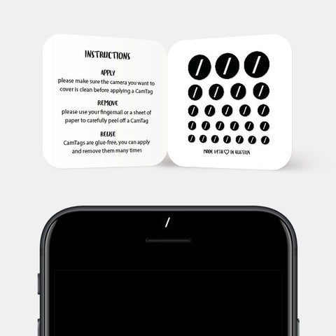 typographic dark "slash" reusable privacy sticker CamTag on phone