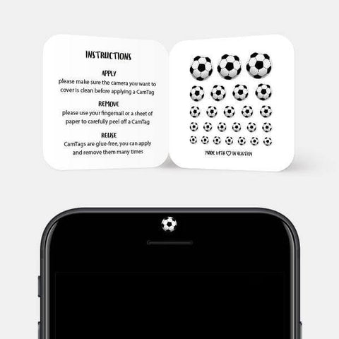 white "soccer ball" reusable privacy sticker CamTag on phone