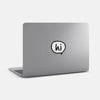 typographic "speech bubble hi" reusable macbook sticker tabtag on a mac 