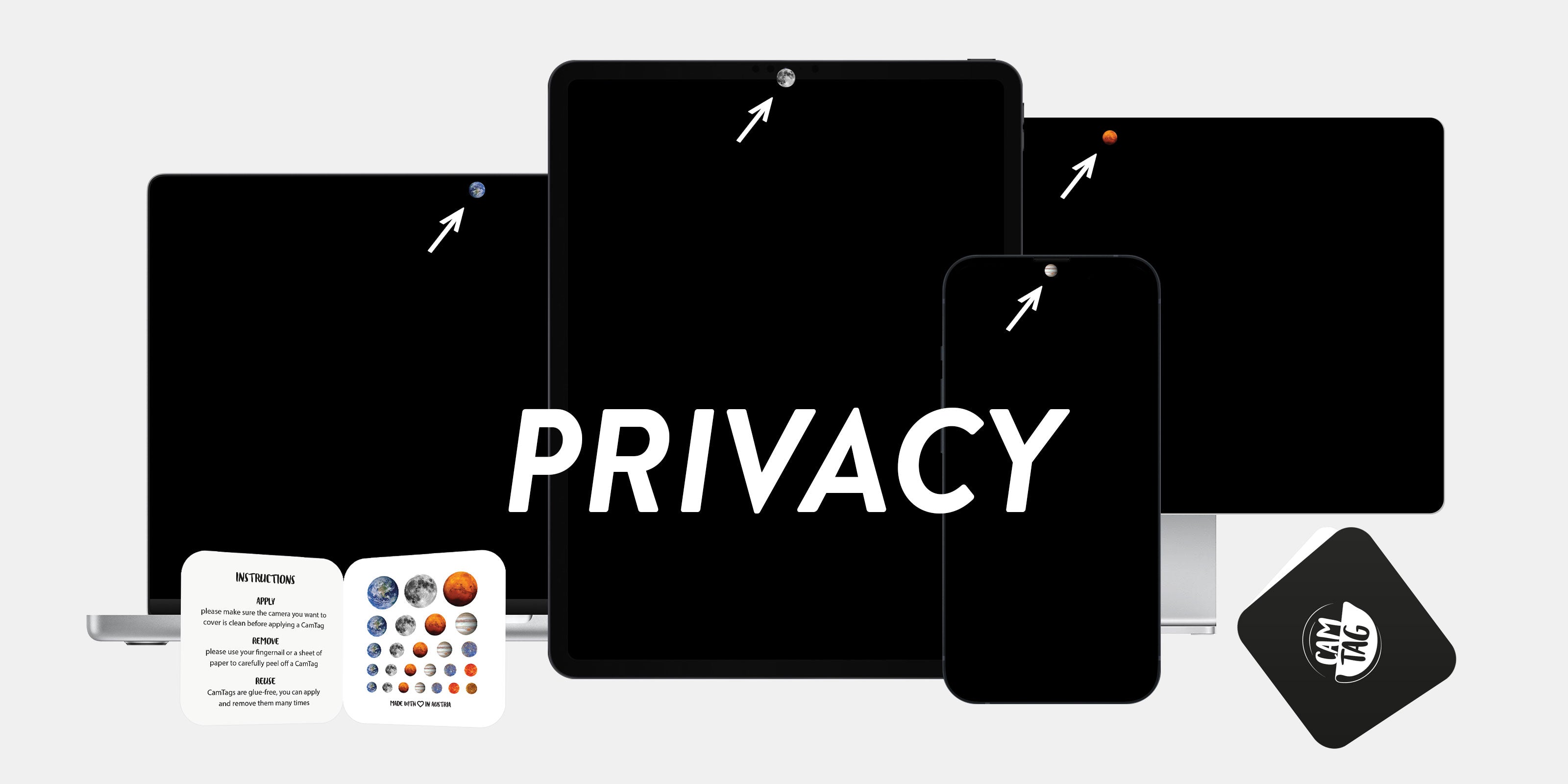 adhesive-free, reusable privacy stickers that cover the cameras on phones, tablets, notebooks and desktop computers